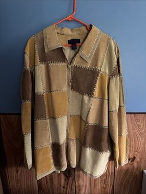 Denim&Co Suede Patchwork Shirt Jacket - Brown, Tan, Cream